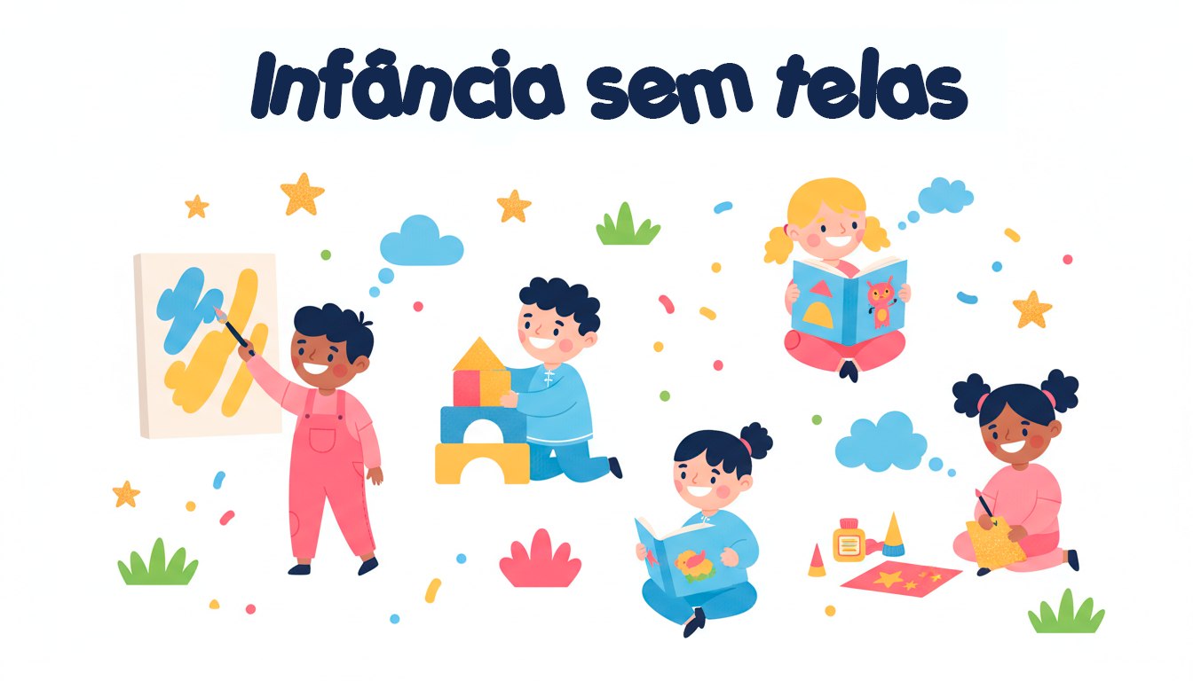 Crianças brincando e aprendendo com atividades criativas